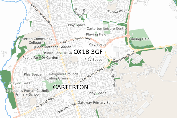 OX18 3GF map - small scale - OS Open Zoomstack (Ordnance Survey)