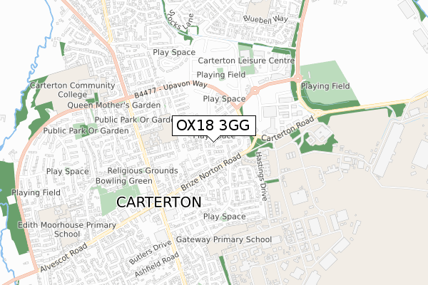 OX18 3GG map - small scale - OS Open Zoomstack (Ordnance Survey)