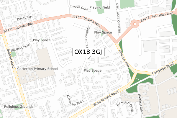 OX18 3GJ map - large scale - OS Open Zoomstack (Ordnance Survey)