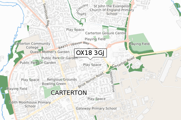 OX18 3GJ map - small scale - OS Open Zoomstack (Ordnance Survey)