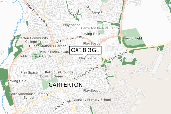 OX18 3GL map - small scale - OS Open Zoomstack (Ordnance Survey)