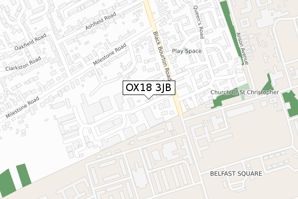 OX18 3JB map - large scale - OS Open Zoomstack (Ordnance Survey)