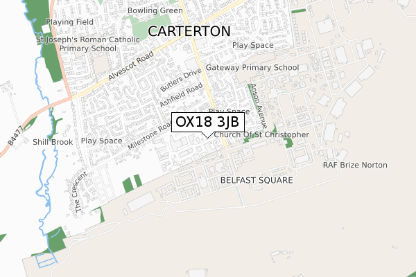 OX18 3JB map - small scale - OS Open Zoomstack (Ordnance Survey)