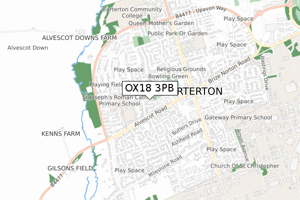 OX18 3PB map - small scale - OS Open Zoomstack (Ordnance Survey)