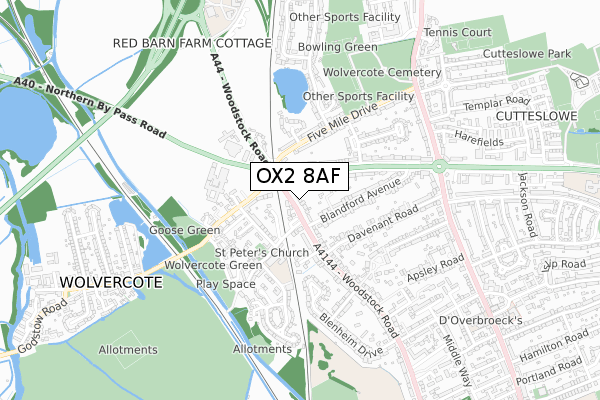 OX2 8AF map - small scale - OS Open Zoomstack (Ordnance Survey)