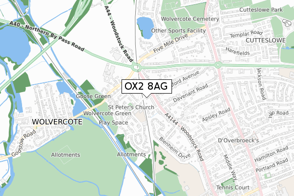 OX2 8AG map - small scale - OS Open Zoomstack (Ordnance Survey)