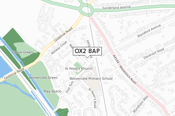 OX2 8AP map - large scale - OS Open Zoomstack (Ordnance Survey)