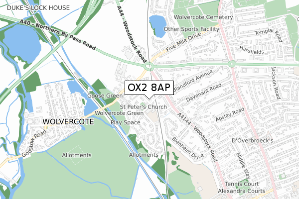 OX2 8AP map - small scale - OS Open Zoomstack (Ordnance Survey)