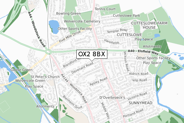 OX2 8BX map - small scale - OS Open Zoomstack (Ordnance Survey)