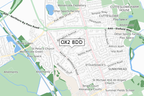 OX2 8DD map - small scale - OS Open Zoomstack (Ordnance Survey)