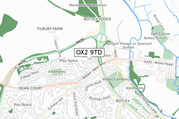 OX2 9TD map - small scale - OS Open Zoomstack (Ordnance Survey)