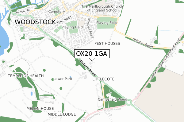 OX20 1GA map - small scale - OS Open Zoomstack (Ordnance Survey)