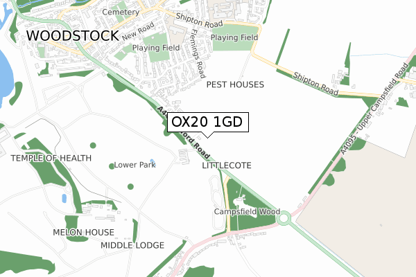 OX20 1GD map - small scale - OS Open Zoomstack (Ordnance Survey)