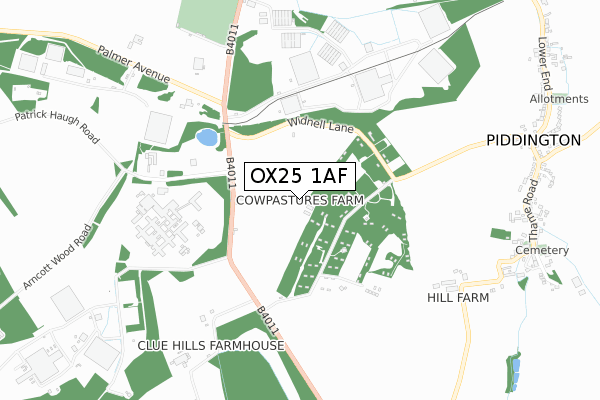 OX25 1AF map - small scale - OS Open Zoomstack (Ordnance Survey)