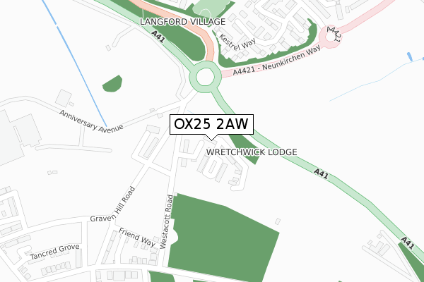 OX25 2AW map - large scale - OS Open Zoomstack (Ordnance Survey)