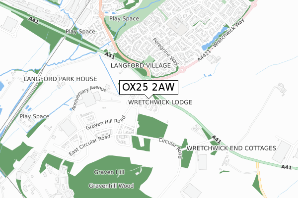 OX25 2AW map - small scale - OS Open Zoomstack (Ordnance Survey)