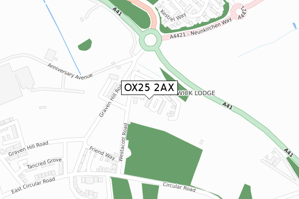 OX25 2AX map - large scale - OS Open Zoomstack (Ordnance Survey)