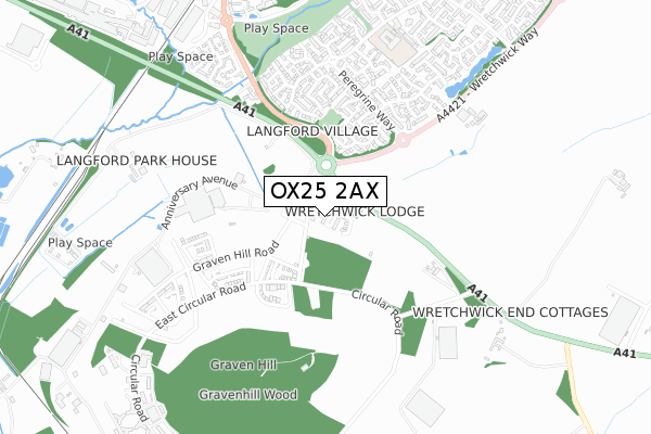 OX25 2AX map - small scale - OS Open Zoomstack (Ordnance Survey)