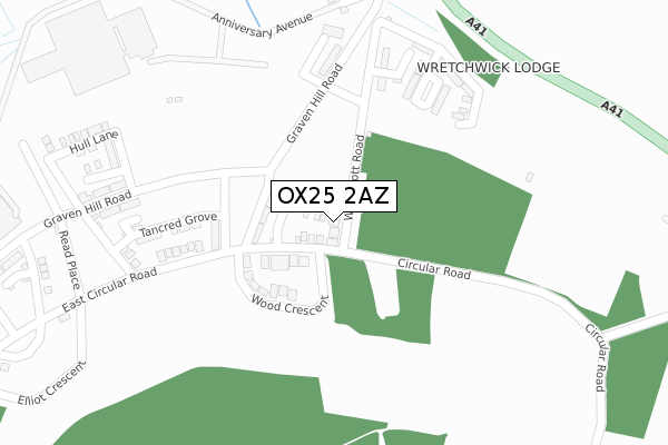 OX25 2AZ map - large scale - OS Open Zoomstack (Ordnance Survey)