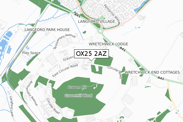 OX25 2AZ map - small scale - OS Open Zoomstack (Ordnance Survey)