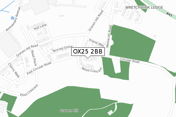 OX25 2BB map - large scale - OS Open Zoomstack (Ordnance Survey)