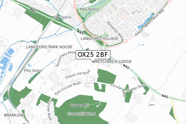 OX25 2BF map - small scale - OS Open Zoomstack (Ordnance Survey)