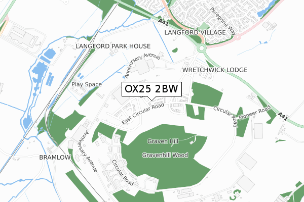 OX25 2BW map - small scale - OS Open Zoomstack (Ordnance Survey)