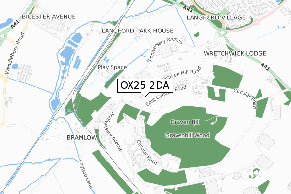 OX25 2DA map - small scale - OS Open Zoomstack (Ordnance Survey)