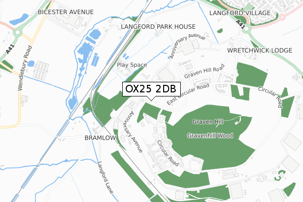 OX25 2DB map - small scale - OS Open Zoomstack (Ordnance Survey)