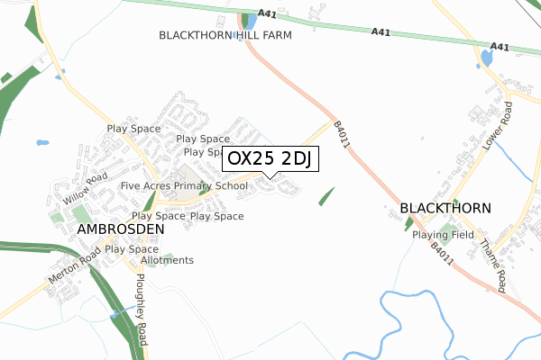 OX25 2DJ map - small scale - OS Open Zoomstack (Ordnance Survey)