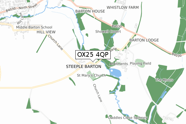 OX25 4QP map - small scale - OS Open Zoomstack (Ordnance Survey)