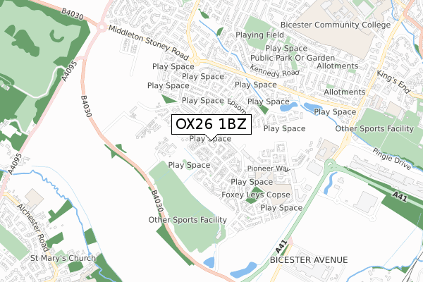 OX26 1BZ map - small scale - OS Open Zoomstack (Ordnance Survey)