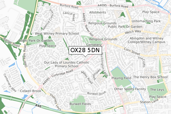 OX28 5DN map - small scale - OS Open Zoomstack (Ordnance Survey)