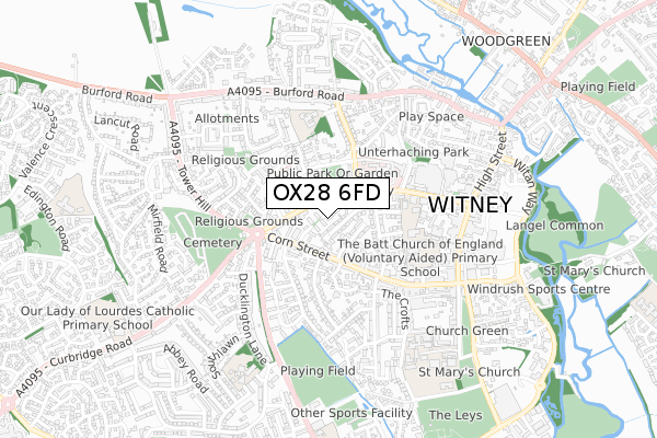 OX28 6FD map - small scale - OS Open Zoomstack (Ordnance Survey)