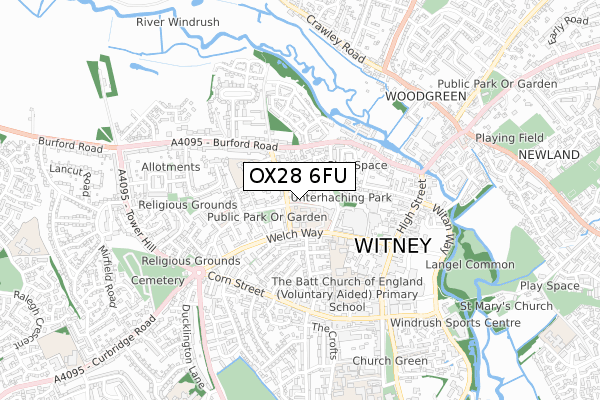 OX28 6FU map - small scale - OS Open Zoomstack (Ordnance Survey)