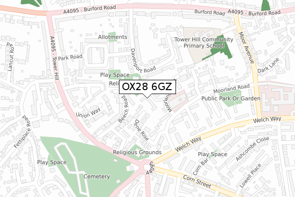 OX28 6GZ map - large scale - OS Open Zoomstack (Ordnance Survey)