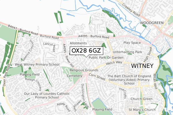 OX28 6GZ map - small scale - OS Open Zoomstack (Ordnance Survey)