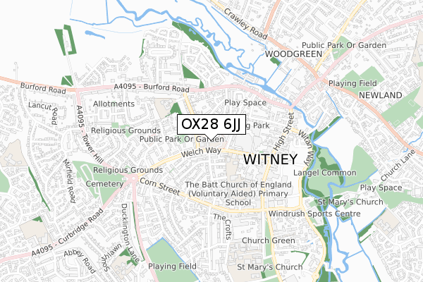 OX28 6JJ map - small scale - OS Open Zoomstack (Ordnance Survey)