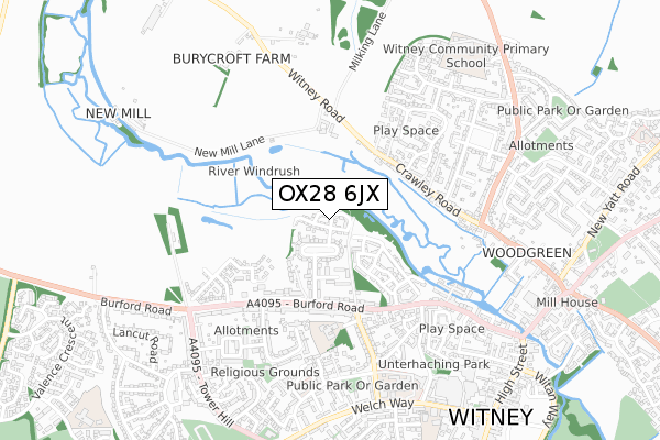 OX28 6JX map - small scale - OS Open Zoomstack (Ordnance Survey)