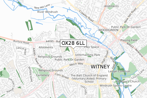 OX28 6LL map - small scale - OS Open Zoomstack (Ordnance Survey)