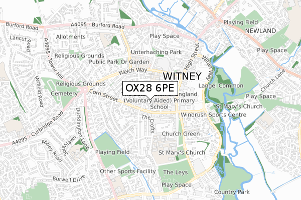 OX28 6PE map - small scale - OS Open Zoomstack (Ordnance Survey)