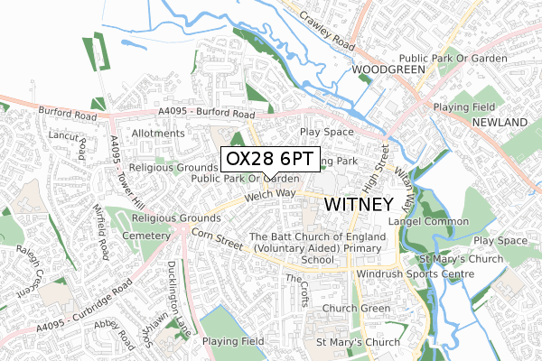 OX28 6PT map - small scale - OS Open Zoomstack (Ordnance Survey)