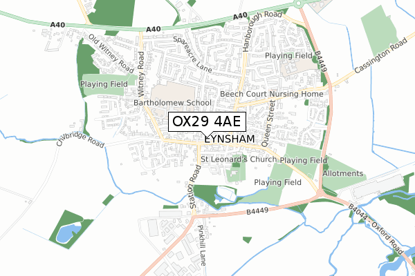 OX29 4AE map - small scale - OS Open Zoomstack (Ordnance Survey)