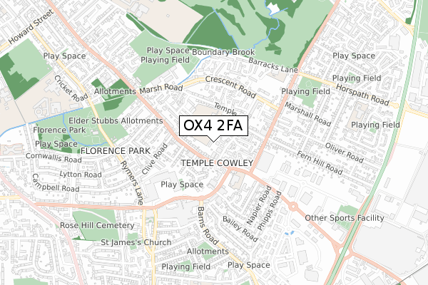 OX4 2FA map - small scale - OS Open Zoomstack (Ordnance Survey)