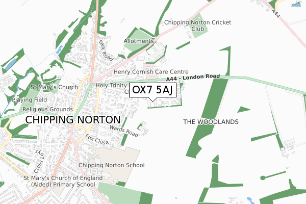 OX7 5AJ map - small scale - OS Open Zoomstack (Ordnance Survey)