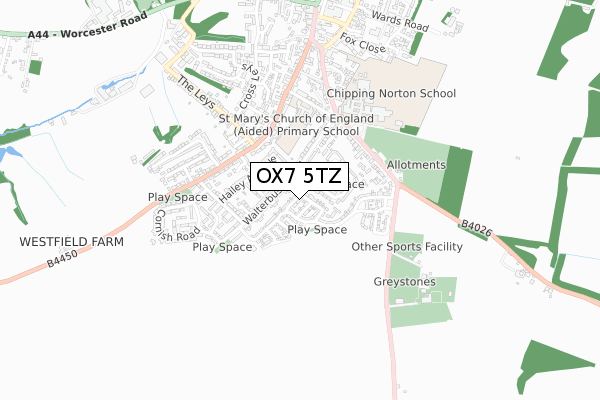 OX7 5TZ map - small scale - OS Open Zoomstack (Ordnance Survey)