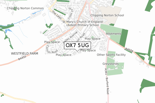 OX7 5UG map - small scale - OS Open Zoomstack (Ordnance Survey)