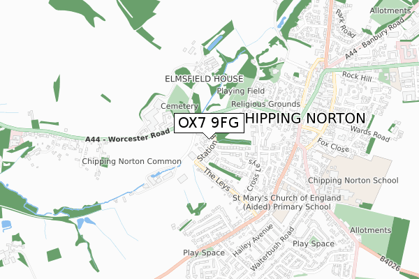 OX7 9FG map - small scale - OS Open Zoomstack (Ordnance Survey)