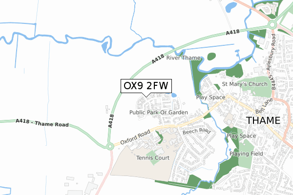 OX9 2FW map - small scale - OS Open Zoomstack (Ordnance Survey)