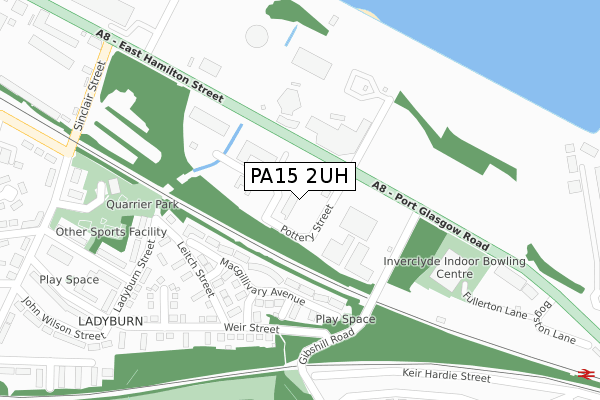 PA15 2UH map - large scale - OS Open Zoomstack (Ordnance Survey)